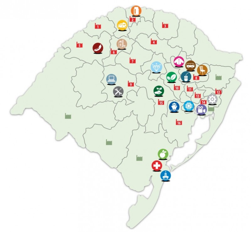 Mapa das localidades dos APLs espalhados pelo Estado