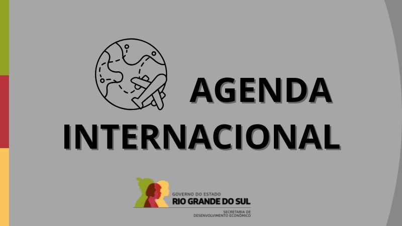 IMAGEM ESCRITO AGENDA INTERNACIONAL, COM O DESENHO DE UM GLOBO TERRESTRE E UM AVIÃO