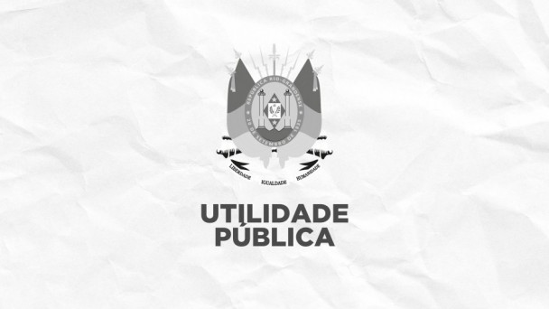 Bras&atilde;o do Estado do RS em preto e branco. Abaixo se l&ecirc; "utilidade p&uacute;blica"